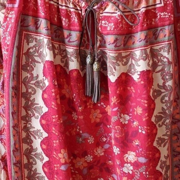 BOJO COTTON PEASANT TOP SIZE MEDIUM RED GREEN TAN WESTERN RODEO BANDANA COWGIRL - Picture 2 of 8